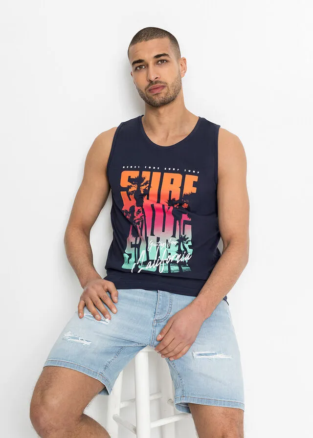 CAMISETA SIN MANGAS (2 UNIDADES) DE CORTE AJUSTADO AZUL MARINOBLANCO ESTAMPADO